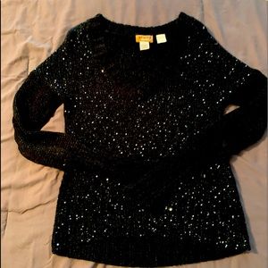 Black sequined sweater.